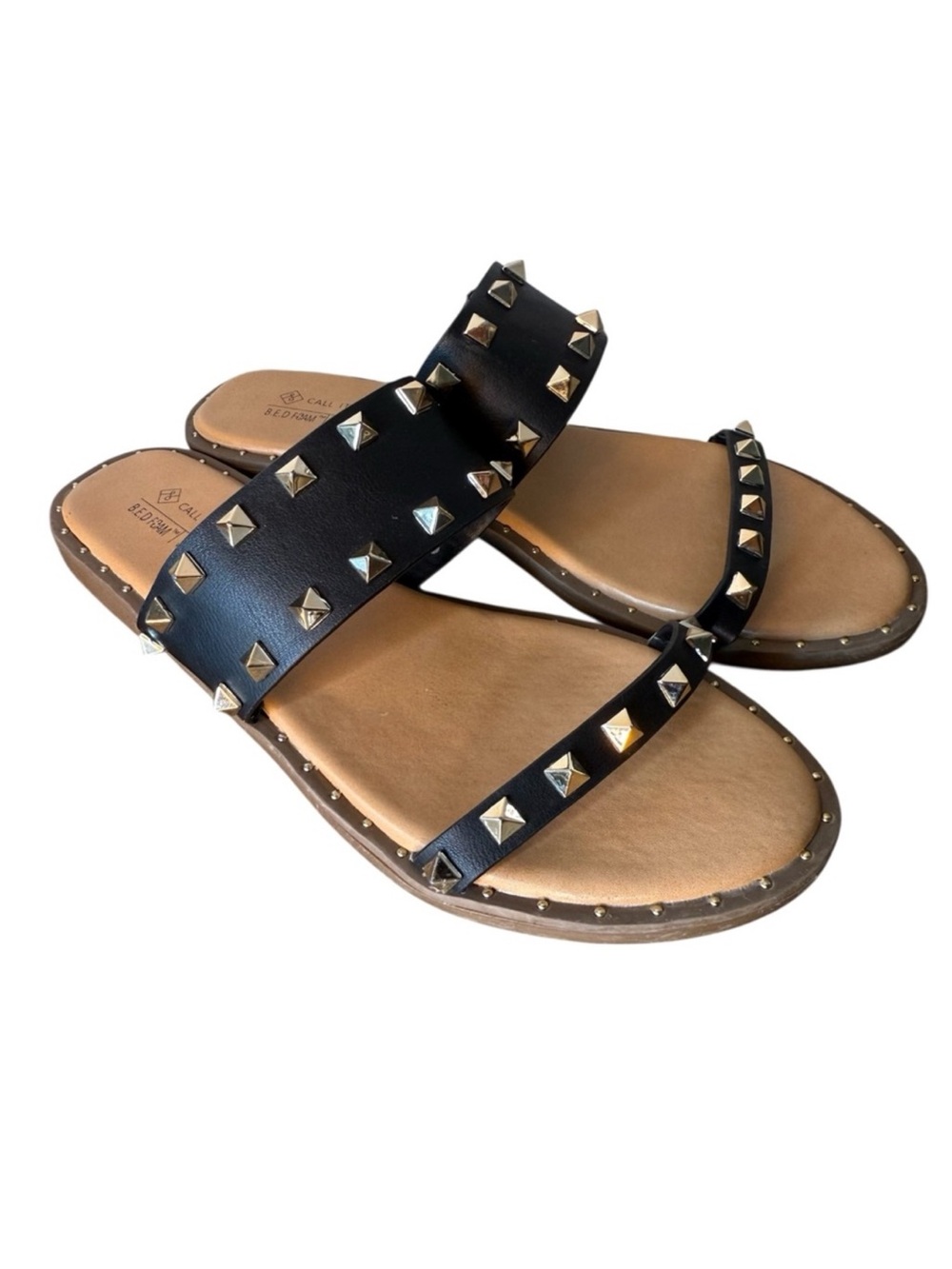 CALL IT SPRING Davianna Flats Studded Sandals Strappy Vegan Studs Foam Edgy Sz 8